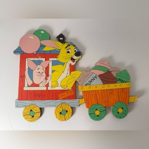 Vintage Winnie the Pooh Cardboard Wall Decor 3 Piece Train & Wagon - Picture 3 of 8